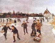 Ole Peter Hansen Balling Pa ice out the village. Faborg oil painting